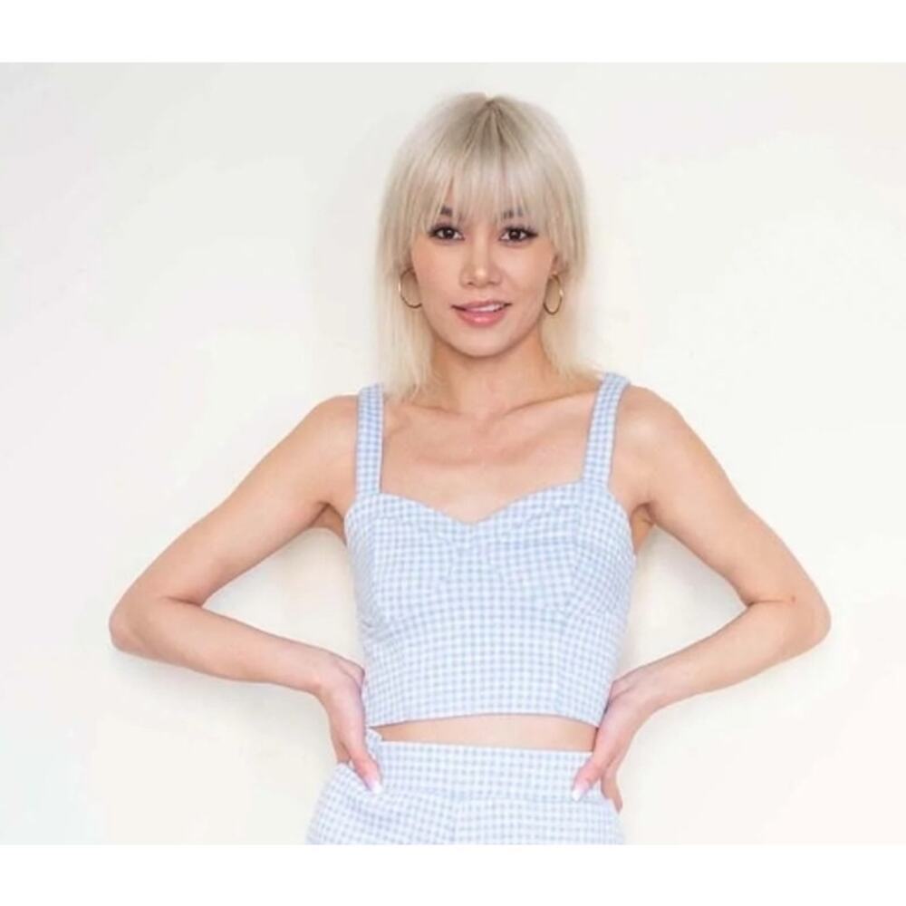 Coco + Jaimeson Blue Gingham Jaquard Knit Bralette Top XL NWT (7446)